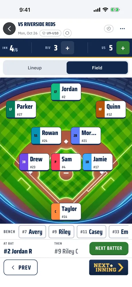 The Next Inning dugout on an iPhone